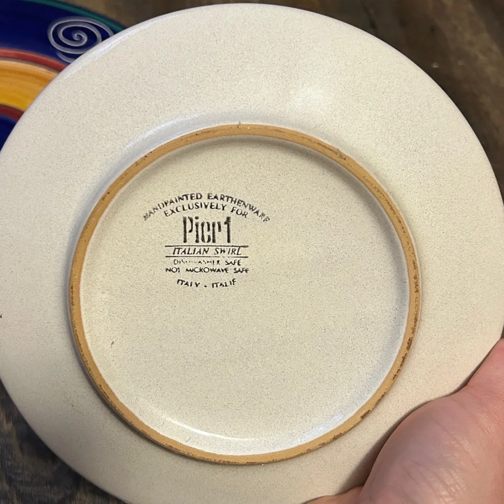 Pier 1 Italian Swirl Dinner Plate Hand Painted Cobalt Orange 11.5